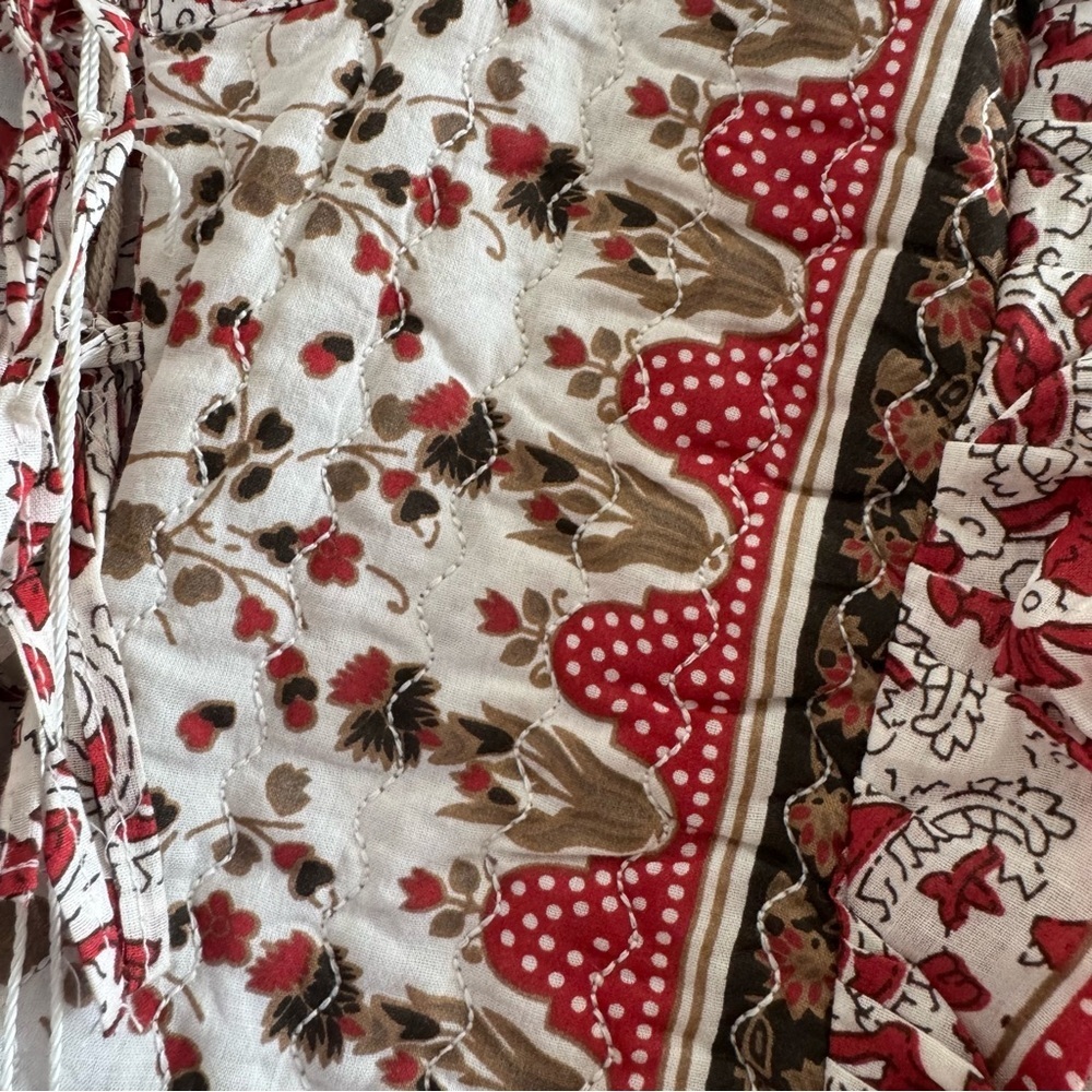 NWT Calypso St. Barth Red Puff Sleeve Quilted Boho Ruffle Top size Large - Picture 7 of 11